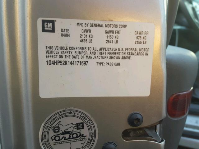 1G4HP52K144171697 - 2004 BUICK LESABRE CU SILVER photo 10