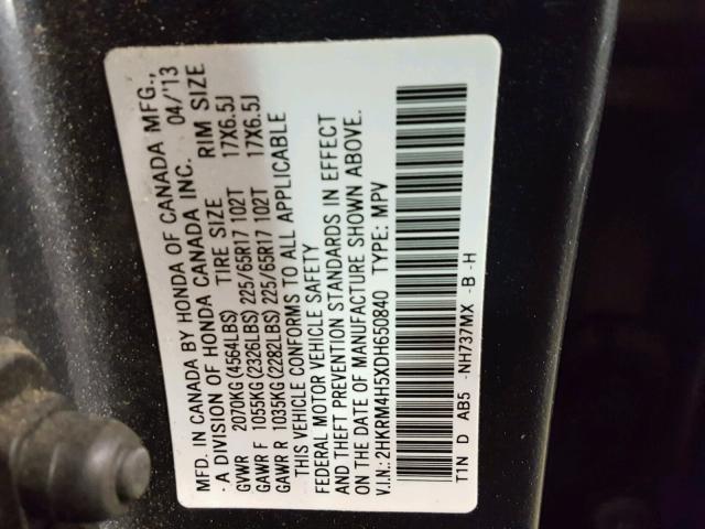 2HKRM4H5XDH650840 - 2013 HONDA CR-V EX CHARCOAL photo 10