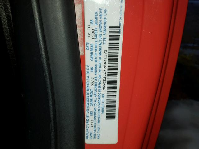 3VWCD21CX2M431173 - 2002 VOLKSWAGEN NEW BEETLE 橙色 照片 10