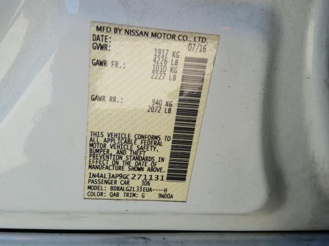 1N4AL3AP9GC271131 - 2016 NISSAN ALTIMA 2.5 WHITE photo 10