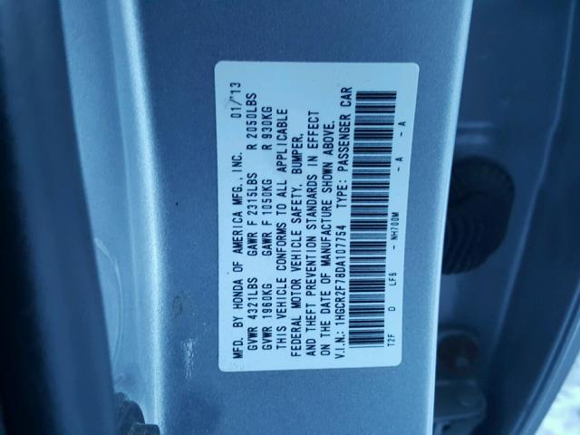 1HGCR2F78DA107754 - 2013 HONDA ACCORD EX SILVER photo 10