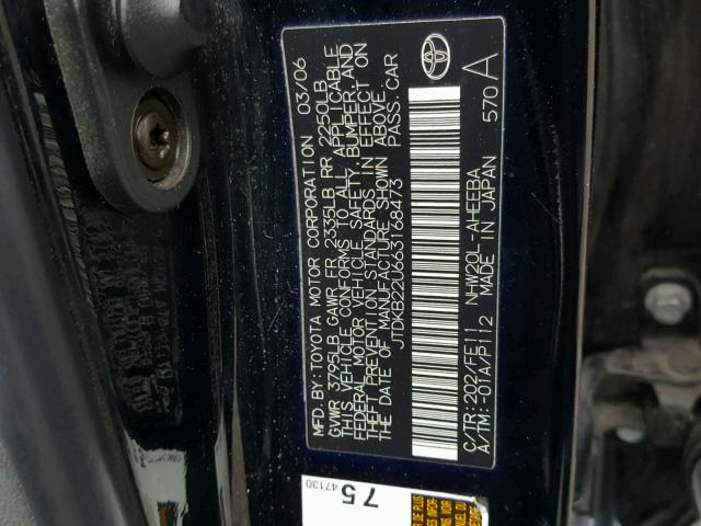 JTDKB22U663168473 - 2006 TOYOTA PRIUS BLACK photo 10