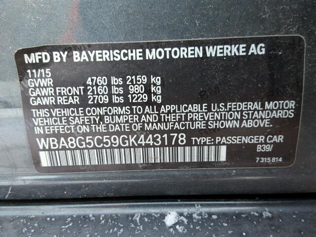 WBA8G5C59GK443178 - 2016 BMW 328 XI CHARCOAL photo 10