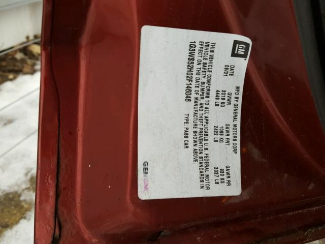 1G3WS52H02F146046 - 2002 OLDSMOBILE INTRIGUE G RED photo 10