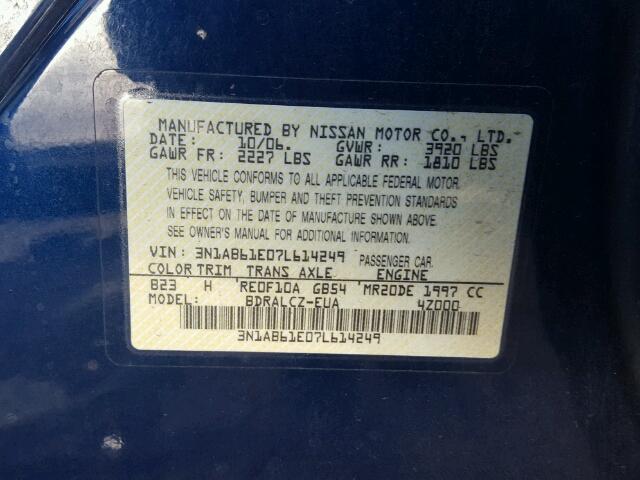 3N1AB61E07L614249 - 2007 NISSAN SENTRA 2.0 BLUE photo 10