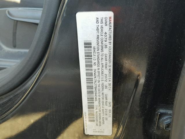 3VW2K7AJ7BM094345 - 2011 VOLKSWAGEN JETTA BASE BLACK photo 10