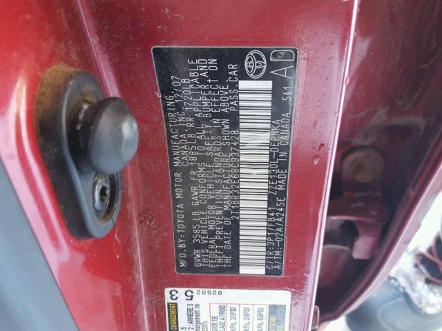 2T1BR32E68C937428 - 2008 TOYOTA COROLLA CE RED photo 10