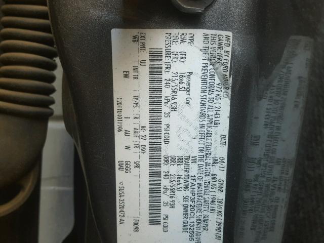 1FAHP3F20CL132595 - 2012 FORD FOCUS SE GRAY photo 10