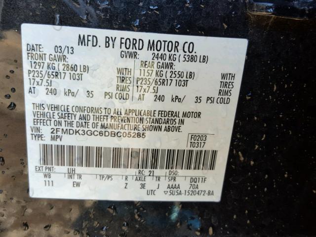 2FMDK3GC6DBC05285 - 2013 FORD EDGE SE BLACK photo 10