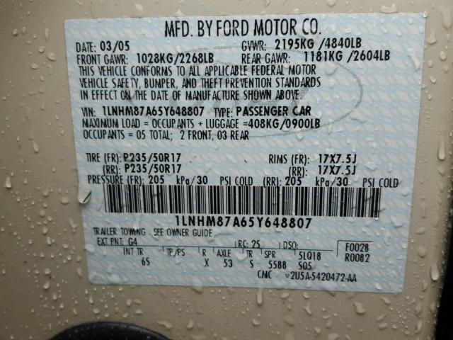 1LNHM87A65Y648807 - 2005 LINCOLN LS 白色 照片 10