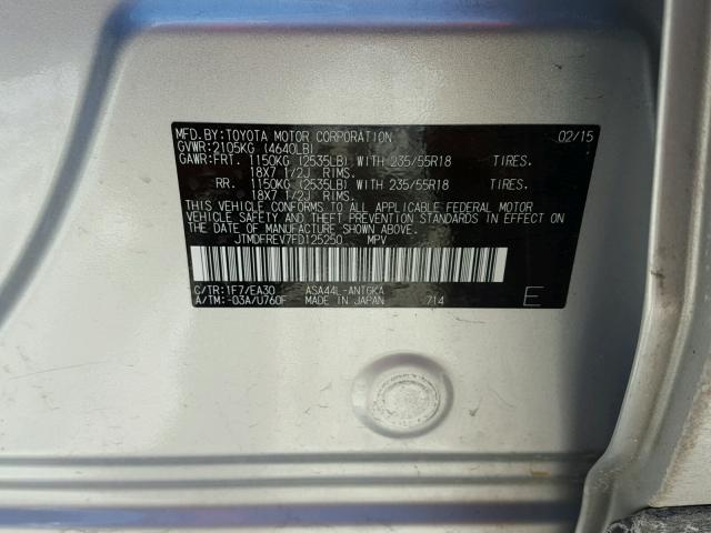 JTMDFREV7FD125250 - 2015 TOYOTA RAV4 LIMIT SILVER photo 10