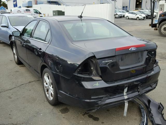 3FAHP0HA9CR379750 - 2012 FORD FUSION SE BLACK photo 3