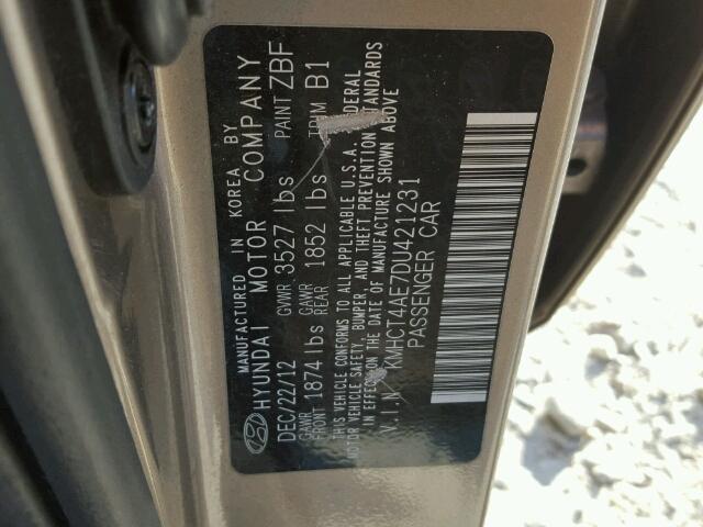 KMHCT4AE7DU421231 - 2013 HYUNDAI ACCENT GLS GRAY photo 10