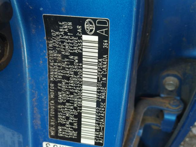 2T1BR30E57C820814 - 2007 TOYOTA COROLLA CE BLUE photo 10