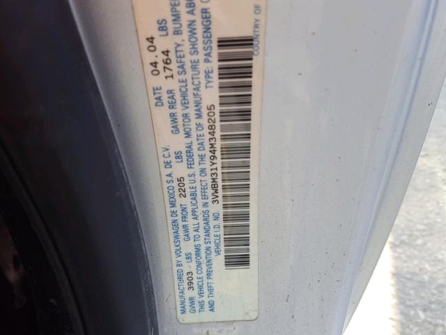 3VWBM31Y94M348205 - 2004 VOLKSWAGEN NEW BEETLE 银色 照片 10