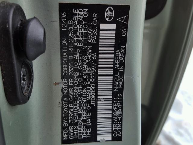 JTDKB20U977597166 - 2007 TOYOTA PRIUS SILVER photo 10