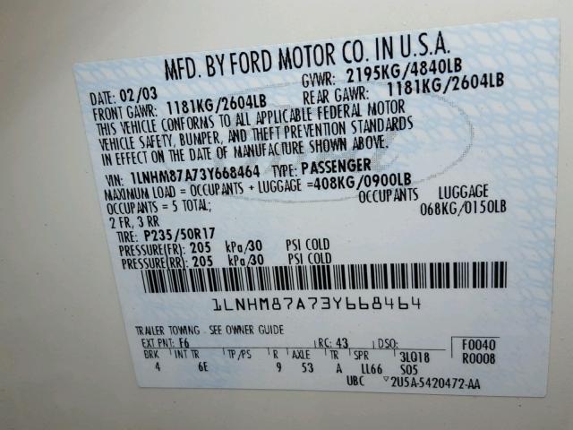 1LNHM87A73Y668464 - 2003 LINCOLN LS 白色 照片 10