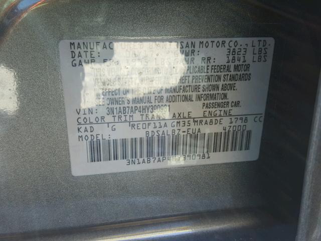 3N1AB7AP4HY390981 - 2017 NISSAN SENTRA S GRAY photo 10