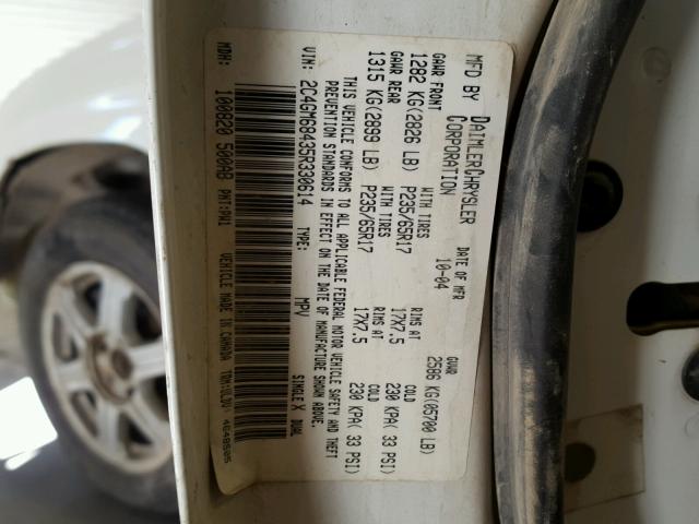 2C4GM68435R330614 - 2005 CHRYSLER PACIFICA T WHITE photo 10