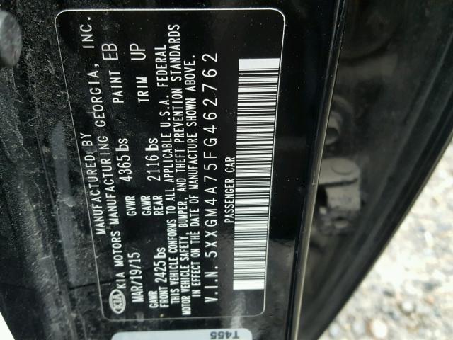 5XXGM4A75FG462762 - 2015 KIA OPTIMA LX BLACK photo 10