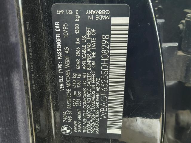 WBAGF6325SDH08298 - 1995 BMW 740 I AUTO BLACK photo 10