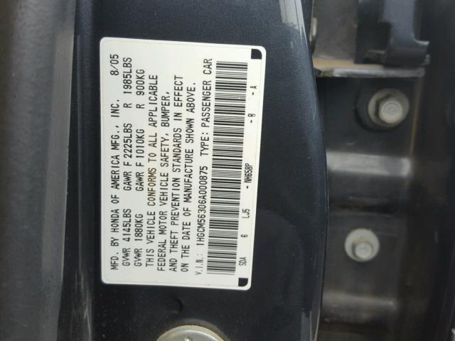 1HGCM56306A000875 - 2006 HONDA ACCORD SE GRAY photo 10