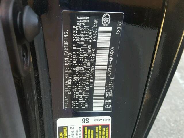 4T1FA38P08U157828 - 2008 TOYOTA CAMRY SOLA BLACK photo 10