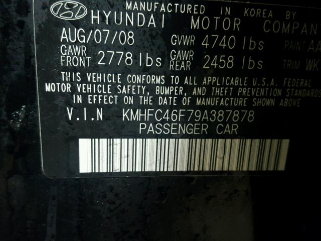 KMHFC46F79A387878 - 2009 HYUNDAI AZERA SE BLACK photo 10