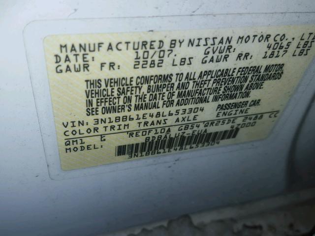 3N1BB61E48L653304 - 2008 NISSAN SENTRA SE- WHITE photo 10