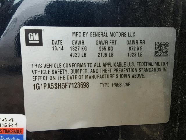 1G1PA5SH5F7123698 - 2015 CHEVROLET CRUZE LS BLUE photo 10