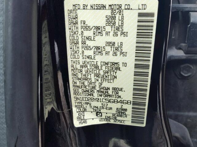 5N1ED28Y01C568468 - 2001 NISSAN XTERRA XE BLACK photo 10