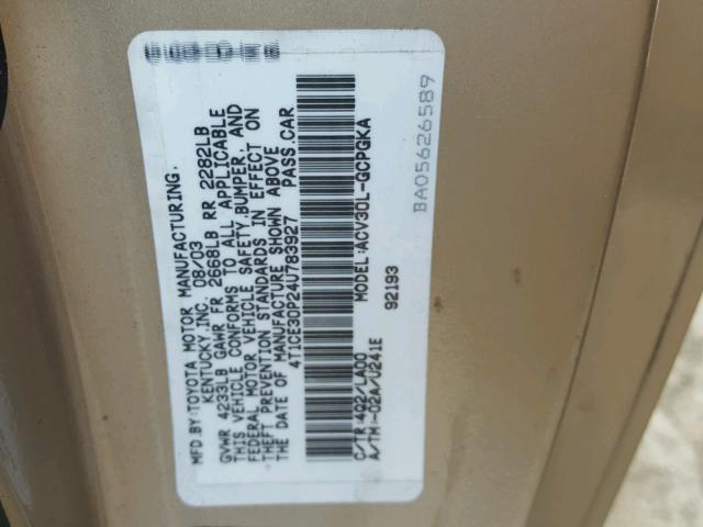 4T1CE30P24U783927 - 2004 TOYOTA CAMRY SOLA TAN photo 10