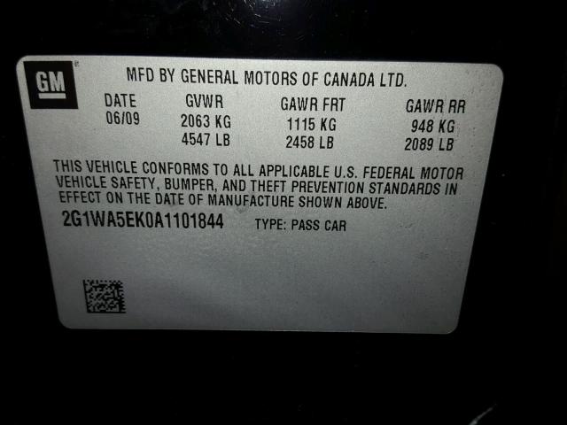 2G1WA5EK0A1101844 - 2010 CHEVROLET IMPALA LS BLACK photo 10