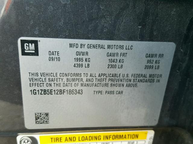 1G1ZB5E12BF186343 - 2011 CHEVROLET MALIBU LS CHARCOAL photo 10