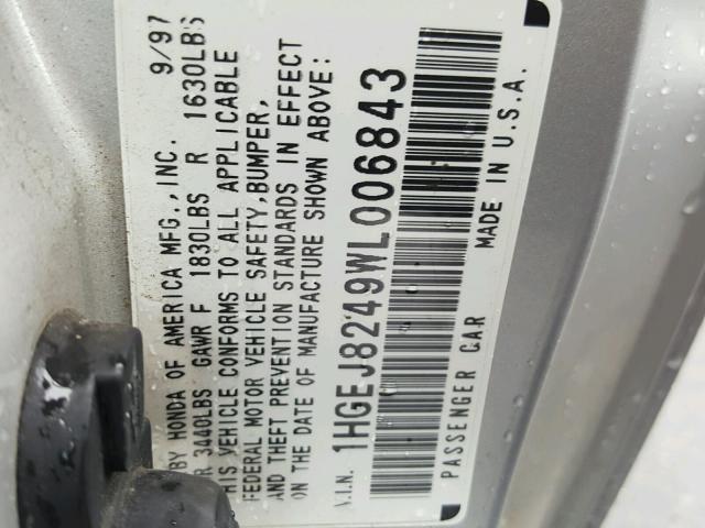 1HGEJ8249WL006843 - 1998 HONDA CIVIC EX 银色 照片 10