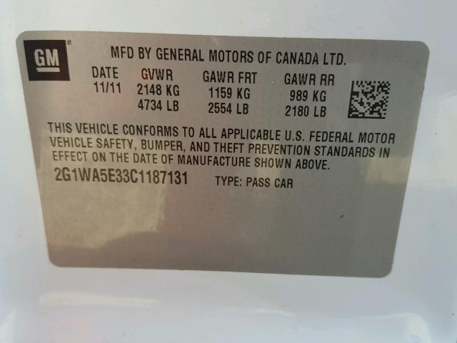 2G1WA5E33C1187131 - 2012 CHEVROLET IMPALA LS WHITE photo 10