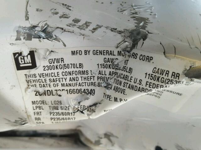 2CNDL73F166064349 - 2006 CHEVROLET EQUINOX LT WHITE photo 10