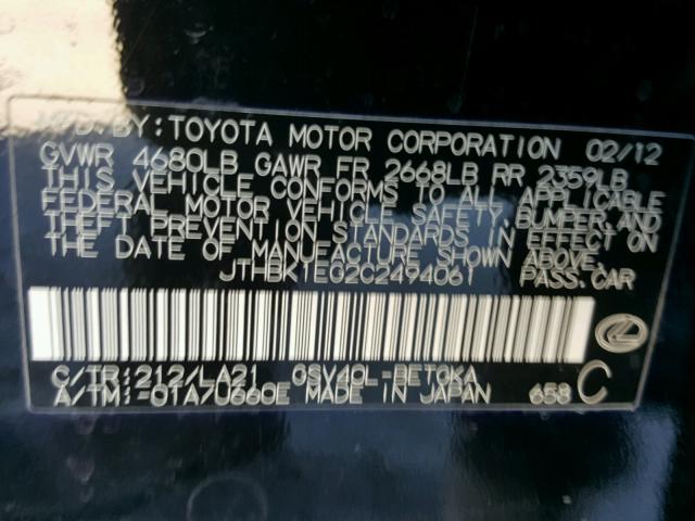 JTHBK1EG2C2494061 - 2012 LEXUS ES 350 BLACK photo 10