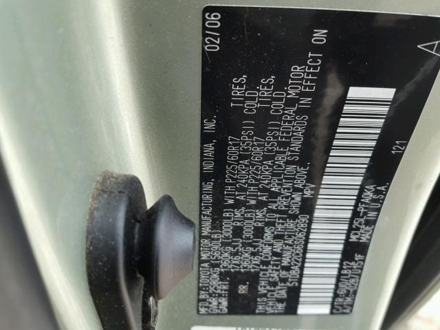 5TDBA22C66S062890 - 2006 TOYOTA SIENNA XLE GREEN photo 10