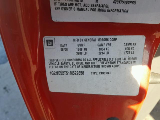 1G2NE52T51M522858 - 2001 PONTIAC GRAND AM S წითელი ფოტო 10