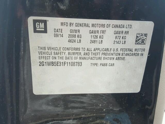 2G1WB5E31F1108783 - 2015 CHEVROLET IMPALA LIM BLACK photo 10