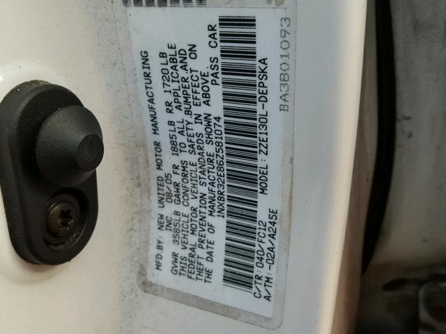 1NXBR32E86Z581074 - 2006 TOYOTA COROLLA CE WHITE photo 10