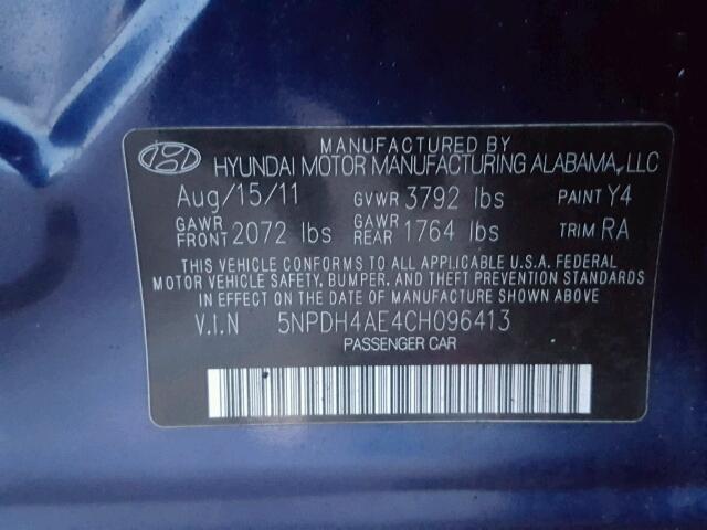 5NPDH4AE4CH096413 - 2012 HYUNDAI ELANTRA GL BLUE photo 10