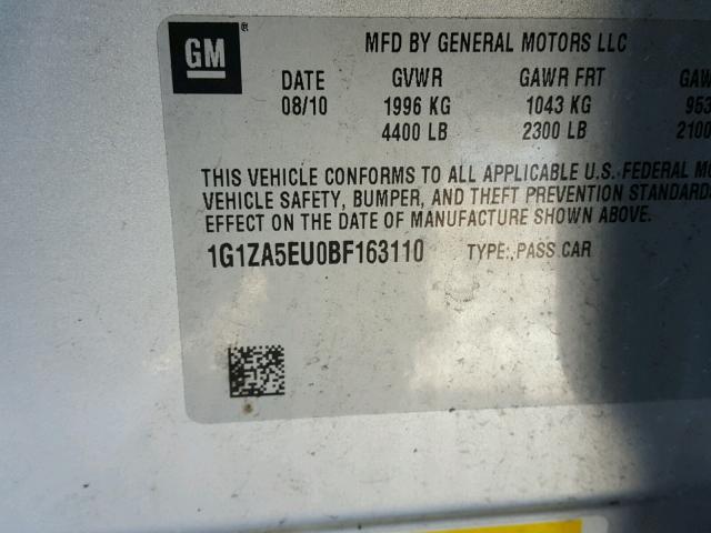 1G1ZA5EU0BF163110 - 2011 CHEVROLET MALIBU LS SILVER photo 10