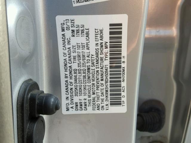 2HKRM3H78DH509471 - 2013 HONDA CR-V EXL SILVER photo 10