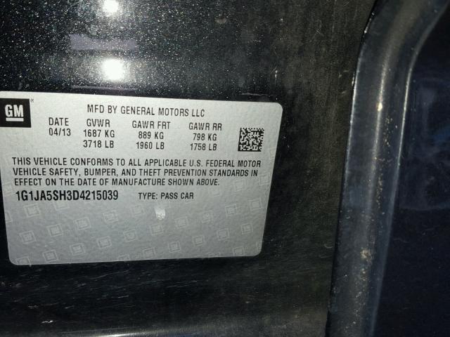 1G1JA5SH3D4215039 - 2013 CHEVROLET SONIC LS BLACK photo 10