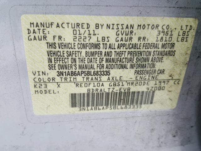 3N1AB6AP5BL683335 - 2011 NISSAN SENTRA 2.0 SILVER photo 10