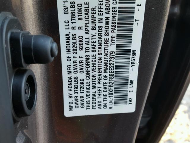 19XFB2F86EE227379 - 2014 HONDA CIVIC EX SILVER photo 10