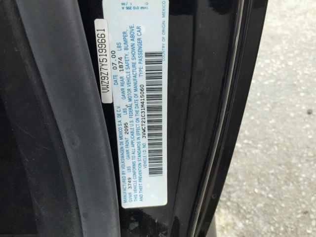 3VWCT21C31M415060 - 2001 VOLKSWAGEN NEW BEETLE 黑色 照片 10