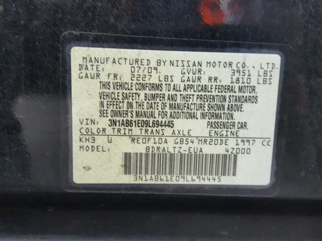 3N1AB61E09L694445 - 2009 NISSAN SENTRA 2.0 BLACK photo 10